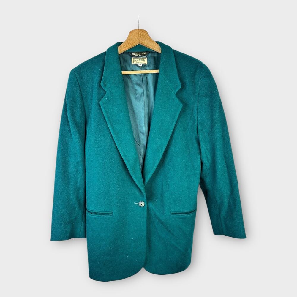 LL Bean Womens size 12 Vintage Wool Cashmere Blazer Jacket Green